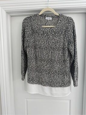 Calvin Klein Black and White Marled Knit Sweater